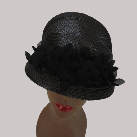 Fun Black Visor Brim Cap Hat Baseball Silk Flowers - Picture 2 of 9